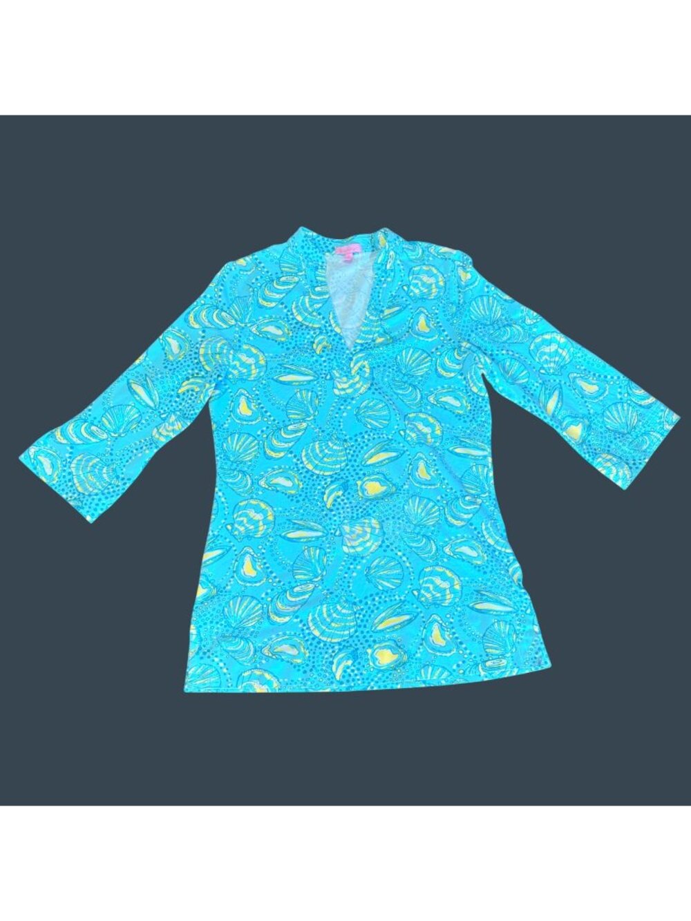 Lilly Pulitzer Blue Shell Print Tunic Top 3/4 Sleeve Small Cotton Blend